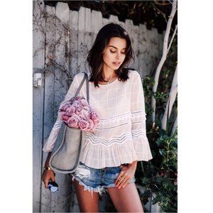 Jonathan Simkhai Voile Grid Top in Pink Embroidered Lace, Small